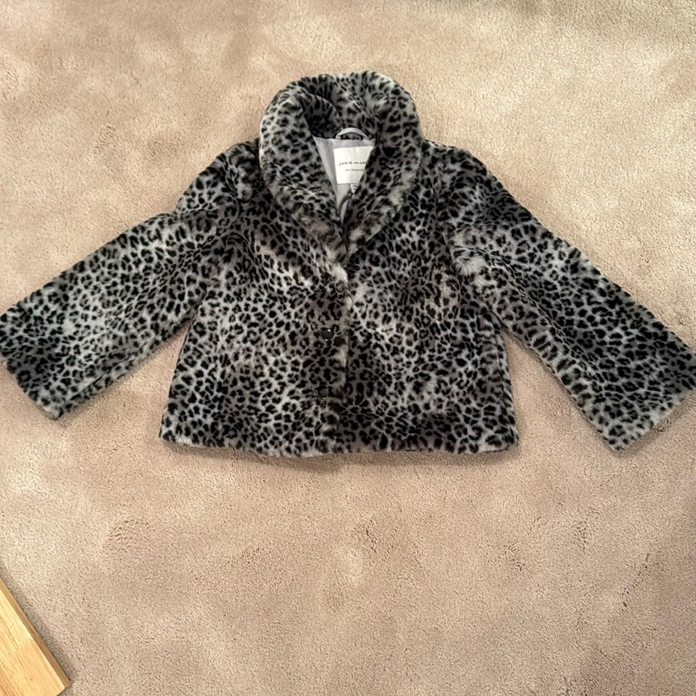 Janie and Jack grey leopard faux fur coat
